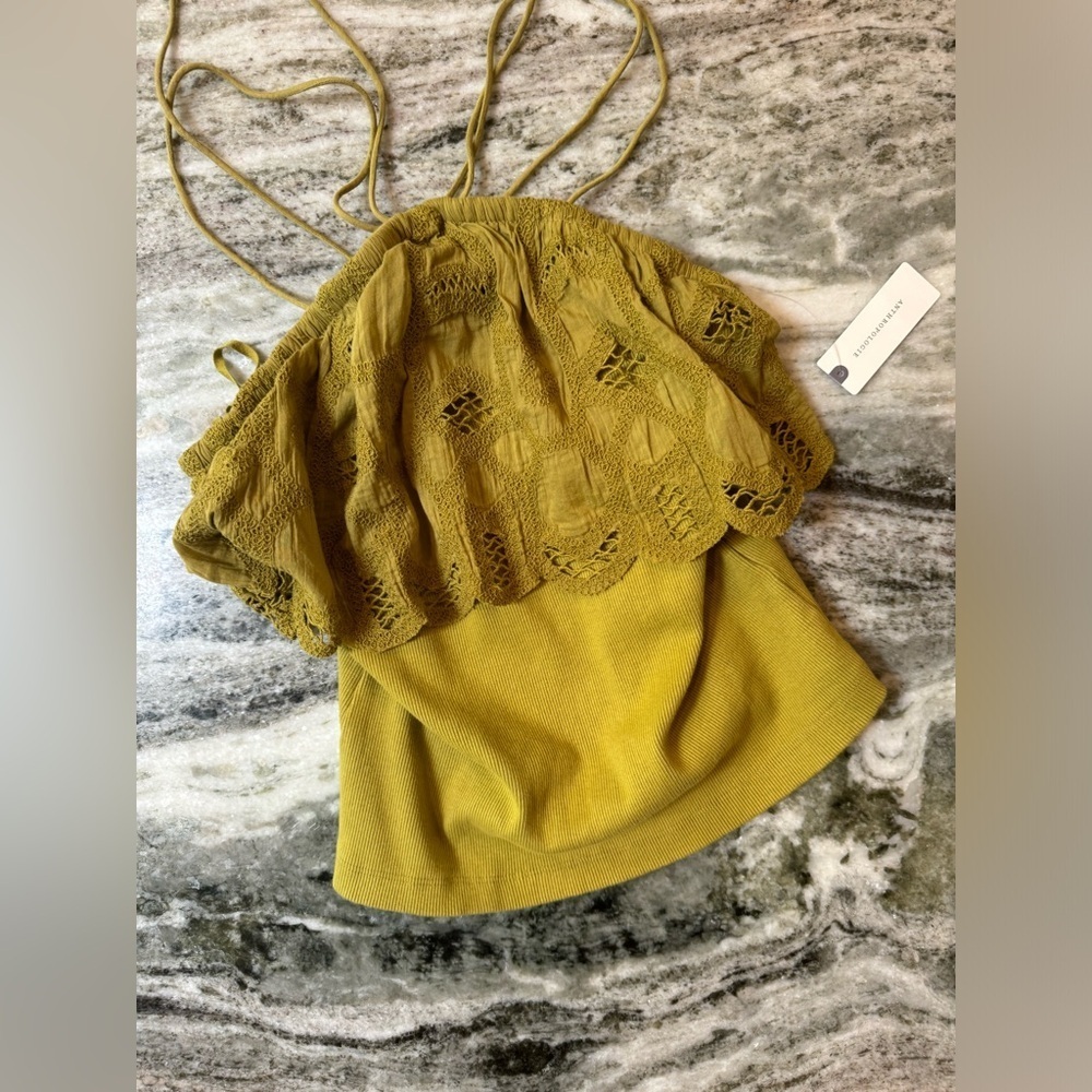 NWT Anthropologie Ruffled Halter Tank Khaki Green Size Small - Picture 3 of 7